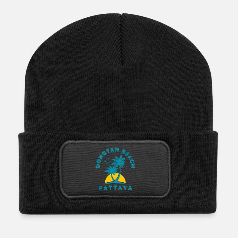 Dongtan Beach Pattaya Palm Sunrise - Recycled Patch Beanie - black