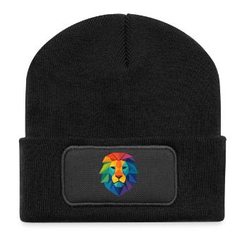 Lion low poly sauvage coloré - Art couleurs Pop - Beanie recyclé à patch - noir - Devant