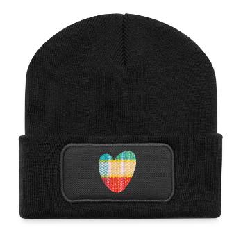 Heart Fabric Textile Love Love Pattern Valentine's Day - Recycled Patch Beanie - black - Front