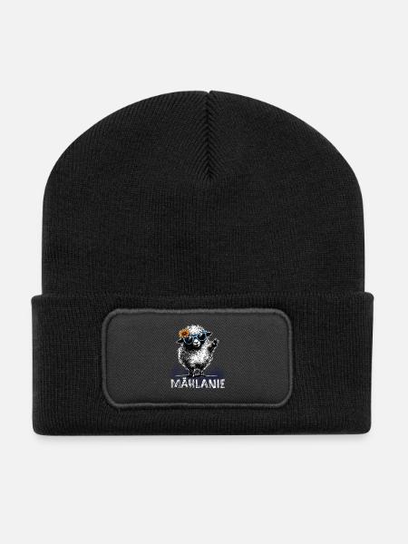 Mählanie – Freches Schaf Wortspiel Peace - Recycelte Patch Beanie - Schwarz