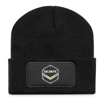 Minimalist Safety Badge in Gold - Recycled Patch Beanie - black - Front