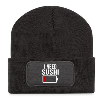 I Need Sushi Witty Battery Drain - Recycled Patch Beanie - dark grey - Front