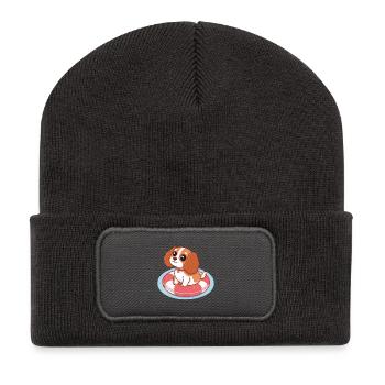 Chiot Mignon sur Bouée Flottante - Beanie recyclé à patch - charbon - Devant
