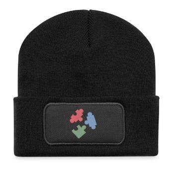 Groupe de trois casse-tête des couleurs du puzzle - Beanie recyclé à patch - noir - Devant