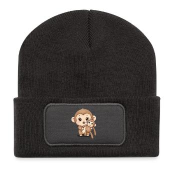Cute Punch Monkey Holding Soft Toy - Recycled Patch Beanie - dark grey - Front