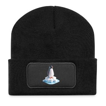 Pinguin auf Eisblock 3D - Recycelte Patch Beanie - Schwarz - Vorne