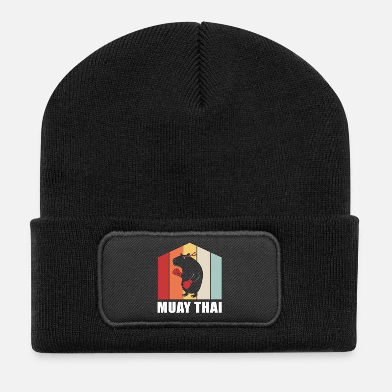 Muay thai Kickboxer Kickboxing Thai boxing - Recycelte Patch Beanie - Schwarz