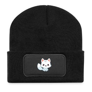 Kawaii-Weißpastellfuchs - Recycelte Patch Beanie - Schwarz - Vorne