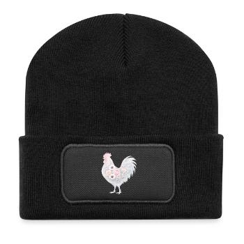 Hahn Blumen Aquarell - Recycelte Patch Beanie - Schwarz - Vorne