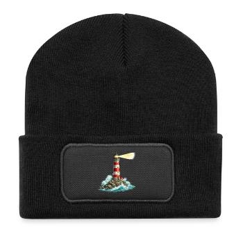 Leuchtturm am Felsenmeer Lichtstrahl - Recycelte Patch Beanie - Schwarz - Vorne