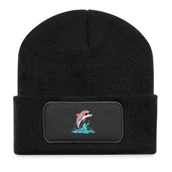 Regenbogendelfin-Brille - Recycelte Patch Beanie - Schwarz - Vorne