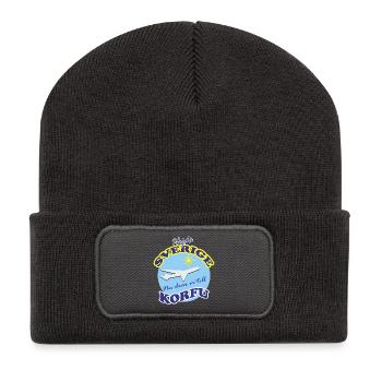 Voyage à Corfou avec des motifs d’avion - Beanie recyclé à patch - charbon - Devant