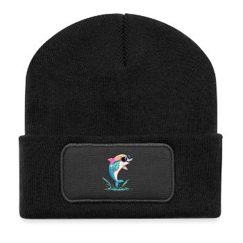 Rainbow dolphin in glasses - Recycled Patch Beanie - black - Front