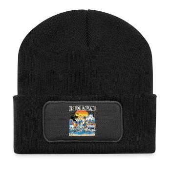 Griechenland Urlaub Vintage Strand - Recycelte Patch Beanie - Schwarz - Vorne