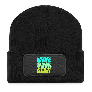 Citation positive pour l’amour de soi : Conception - Beanie recyclé à patch - noir - Devant