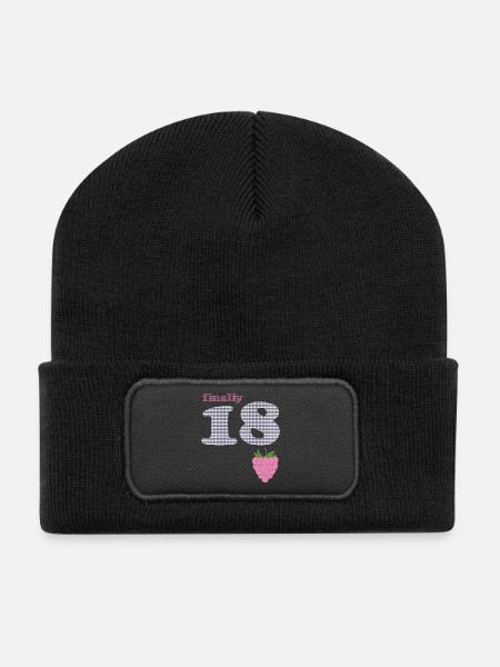 Finally 18 – Berry Plaid Design - Recycled Patch Beanie - black