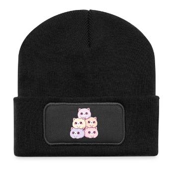 Pastel cats bunch cuddly happy - Recycled Patch Beanie - black - Front