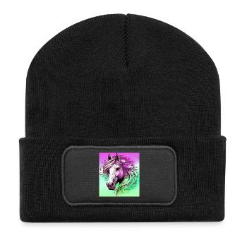 Pferd - Recycelte Patch Beanie - Schwarz - Vorne