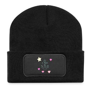 Pastel Anchor Doodle with Hearts and Star - Recycled Patch Beanie - black - Front