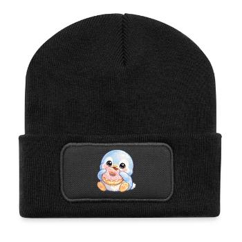 Petit Pingouin Donut - Beanie recyclé à patch - noir - Devant