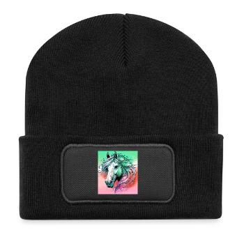 Pferd - Recycelte Patch Beanie - Schwarz - Vorne