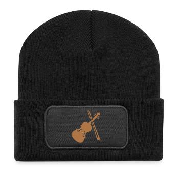 Geige Violine Bratsche - Recycelte Patch Beanie - Schwarz - Vorne