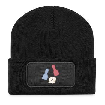 Pastell Würfel & Pinnen-Design - Recycelte Patch Beanie - Schwarz - Vorne