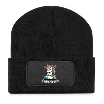 Grumpicorn Regenbogen-Einhorn Spaß Humor Lustig - Recycelte Patch Beanie - Schwarz - Vorne