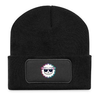 Sheep hipster black glasses - Recycled Patch Beanie - black - Front