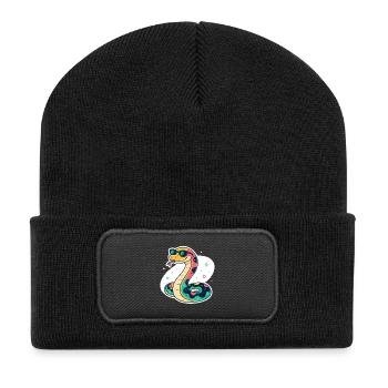 Bunte Schlange mit Sonnenbrille - Recycelte Patch Beanie - Schwarz - Vorne