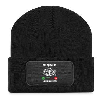 Mein Wohnwagen ruft an und ich muss gehen campen - Recycelte Patch Beanie - Schwarz - Vorne