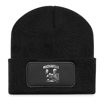 Machiavel buvant de la bière avec Skeleton - Beanie recyclé à patch - noir - Devant