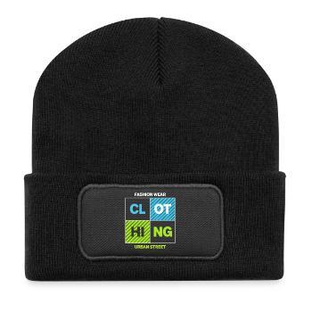 Neon-Quadrate Urban Street Collage - Recycelte Patch Beanie - Schwarz - Vorne