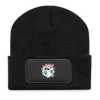 Cool Kangaroo – Retro-Stil & Sonnenbrille - Recycelte Patch Beanie - Schwarz - Vorne