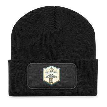 Kaffee zuerst, Entscheidungen danach - Recycelte Patch Beanie - Schwarz - Vorne