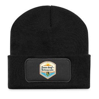 Sonnen Sparbadge – Rechnung runter - Recycelte Patch Beanie - Schwarz - Vorne