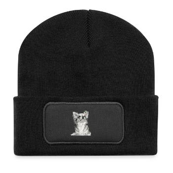 Chihuahua with Butterfly Dog Motif - Recycled Patch Beanie - black - Front