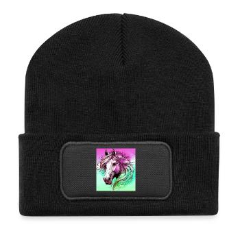 Pferd - Recycelte Patch Beanie - Schwarz - Vorne
