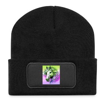 Pferd - Recycelte Patch Beanie - Schwarz - Vorne