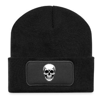 Skull Totenkopf Horror Motiv Gothic Biker - Recycelte Patch Beanie - Schwarz - Vorne