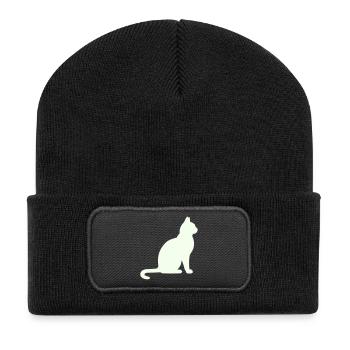 Moonlit Night Cat Silhouette - Recycled Patch Beanie - black - Front