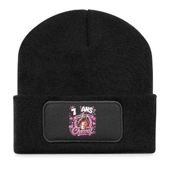 Cheval 7 Ans Anniversaire Fille Poney - Beanie recyclé à patch - noir - Devant