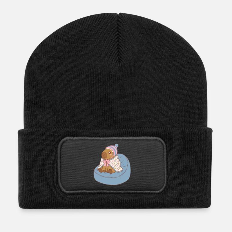 Cuddle Capybara Moonstar-Decke – Kawaii-Design - Recycelte Patch Beanie - Schwarz