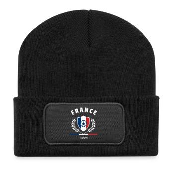 Retro France Football Fan T-shirt - Recycelte Patch Beanie - Schwarz - Vorne