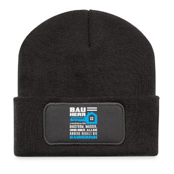 Bauherr Bier Rest regelt die Bauherrin - Recycelte Patch Beanie - Dunkelgrau - Vorne