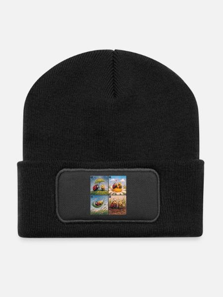 Coccinelle et Abeille : Une belle amitié - Beanie recyclé à patch - noir