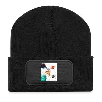 Astronaut Rides Pizza Space T-Shirt - Recycled Patch Beanie - black - Front