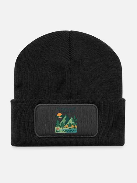 Mountains, lake and sunset - Recycled Patch Beanie - black