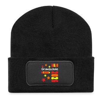Hallo Grundschule 2026 Einschulung Schulkind neon - Recycelte Patch Beanie - Schwarz - Vorne