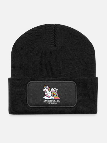 Glitzerndes Einhorn mit Regenbogen Geschenk - Recycelte Patch Beanie - Schwarz